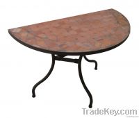 Wrought iron and ceramic mosaic half-moon console