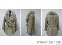 sheep leather coat with fox fur collar