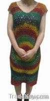 fashion crochet sweater dress/rainbow color dress