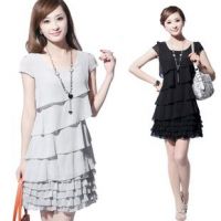 Fashionable ChiffonShort-sleeved  shift Dress with Removable Flouncing