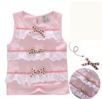 Layers Of Lace Little Bow Knot 100% Cotton Cute Babies Girls Summer Vest 5pcs/lot Wholesale Kids Top