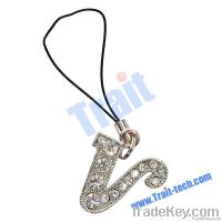 Fashion Diamantes Crystal Charm Letters Series Pendant for Cell Phone(