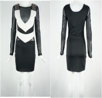 Bodycon Dress (Black And White Bengaline Dress | Mesh Detailing And Studs)