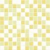 White and yellow mixed ceramic tile flooring