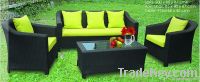 OUT SOFA SET, ALU. FRAME, WICKER, CUSHION 8CM, T-GLASS 5MM