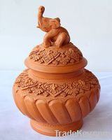 Clay Jar with an elephant on top lid