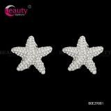 Silver Starfish Star Shape Clip Crystal Earrings Jewelry for Fashion Lady