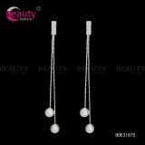 Fashion Jassel Long Drop Silver Earrings with Shinning Pearl