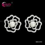 Fashion Hollow Rose Silver Clip Wedding Earrings with Shinning Rhionestone