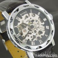 Classic AUTO Mechanical Skeleton Leather Mens Watch