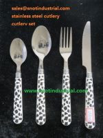 Cheap flatware with PP handle cow printing tumble polish