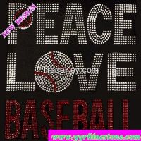 Peace love baseball rhinestone iron on transfers