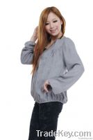 2012long sleeve V-neck pin tuck elastic at hem blouse