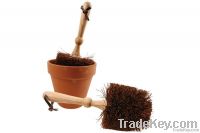 wood handle coco bristle flowerpot brush