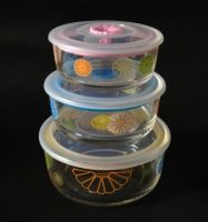 3PCS Glass Bowl Set with airtight lid and decal