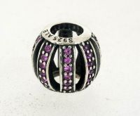 Solid 925 Sterling Silver &quot;Pink Openwork Pave Barrel Charm&quot; Bead with Thread Core fitting for European bracelets