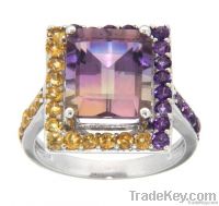 925 Sterling Silver Bi-Color Ametrine, Amethyst and Citrine Ring