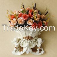 Europeanism environment-protective resin angel wall-mounted flower vase with golden edge