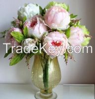 Bouquet Artificial Peony Silk Flowers Fake Leaf Home and Wedding Party Decoration 7 peony flowers head