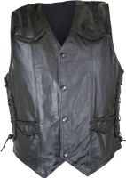 High quality new fashion mens black leather biker vest