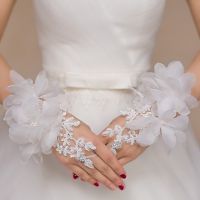 Wedding Planning Women's Rhinestone Pierced Lace Satin Bridal Gloves