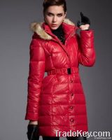 Fashionable Hooded Belted Fur Collar Women Parkas