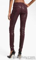 Burgundy Snake Print Skinny' Print Stretch Jeans