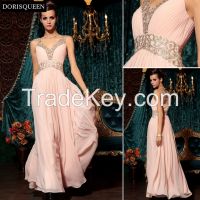 halter embroidery V-neck floor-length empire pink formal wear dresses evening 30798