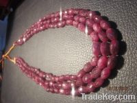 Fine Red Color Ruby Necklace; Faceted Oval Beads, 3 Strings