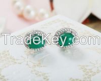 Chinese fashion S925 Sterling Silver Platinum Plated  Agate Stud Earring
