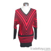 Ladies knitted long sleeves stripe pullover sweater Y032