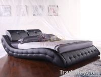 Genuine Leather Cheap Black Soft Bed