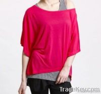 Women plain red batwing tshirt