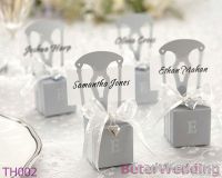 Miniature Silver Chair Wedding Favor Box with Heart Charm & Ribbon