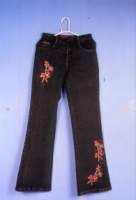 5 Pocket Western Jeans with Flower Embroidery