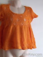 Orange Plain Lace Knit Tunic Top