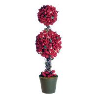 24" Pre-Lit Cranberry Berry Double Ball Topiary Tree With Clear Lights