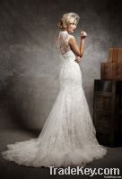 High Neck Top Quality Floor Length A-line Lace Wedding Dresses Custom