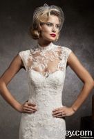 High Neck Top Quality Floor Length A-line Lace Wedding Dresses Custom