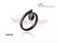 3MM Black Ceramic Silver Rings In Finger Wrapped Silver Snake Ring