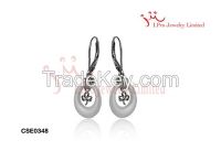 925 Sterling Silver White Ceramic Fish Hook Earrings