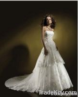 Ball Gown Strapless Chapel Train Tiered Tulle Wedding Dress