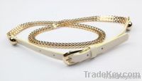 white PU thin skinny ladies chain belt