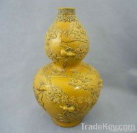antique yellow hand carved ceramic vase WRYRA02
