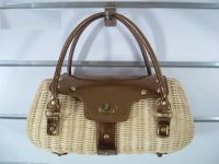 Tote bag with rattan body and bronze PU buckle