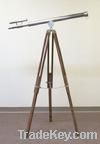 Nautical Brass Double Barrel Telescope With Wooden Stand