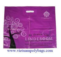 violet LDPE die cut patch handle bag