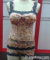 mesh silky corset with flower pattern