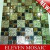 hot sale 48*48mm yellow color gold foil glass mosaic with gold stainless steel tileEMYC005