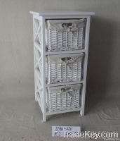 wooden cabinet with natural wicker baskets
